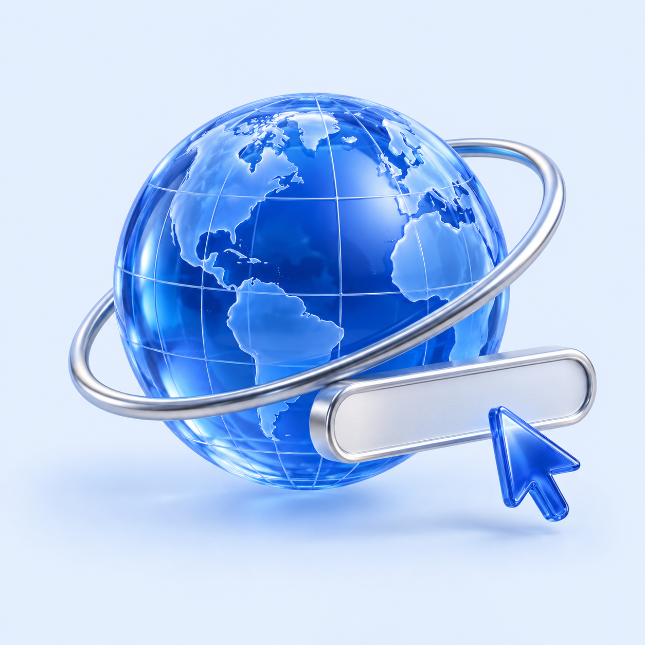 Blue glass globe with an orbit and domain tile
