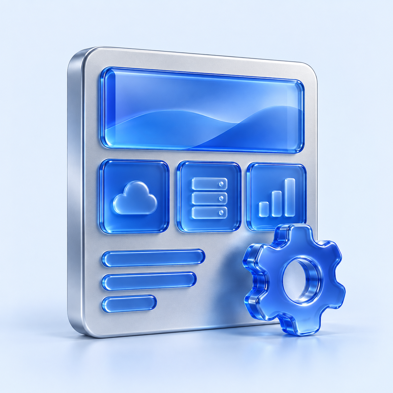 Blue and silver hosting control panel illustration